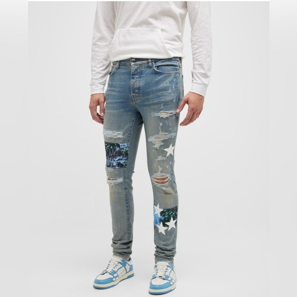 AMIRI Men's Hawaiian Star Patch Distressed Jeans Size 36